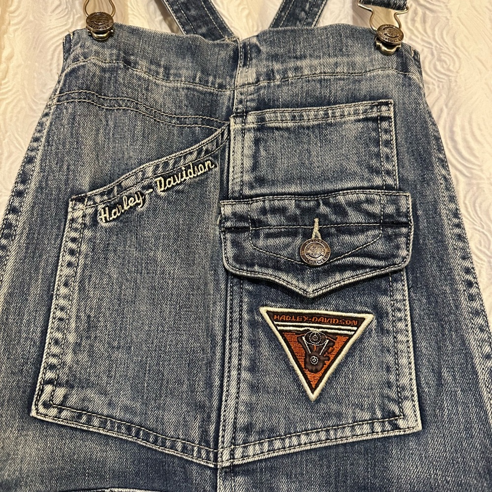 Vintage Harley-Davidson flare Blue Denim overalls - Picture 7 of 9
